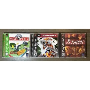 PS1 Card/Board Games Lot - Monopoly CIB, Card Games CIB, Scrabble‎ (Disc Only)